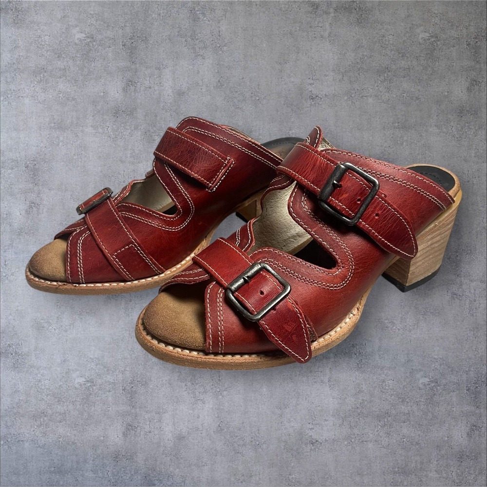 Freebird Caprice By Steven Red Leather Slip On Sandals Womens 8 Coastal Cowgirl - Picture 3 of 11